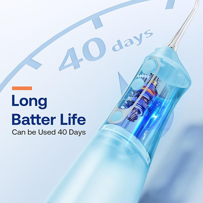 Bitvae C6 Rechargeable Portable Water Flosser, 300ML Water Dental Flosser Pick for Teeth, Gums, Braces, 3 Modes 5 Intensities, Waterproof Cordless Water Flosser for Cleaning, Sky Blue