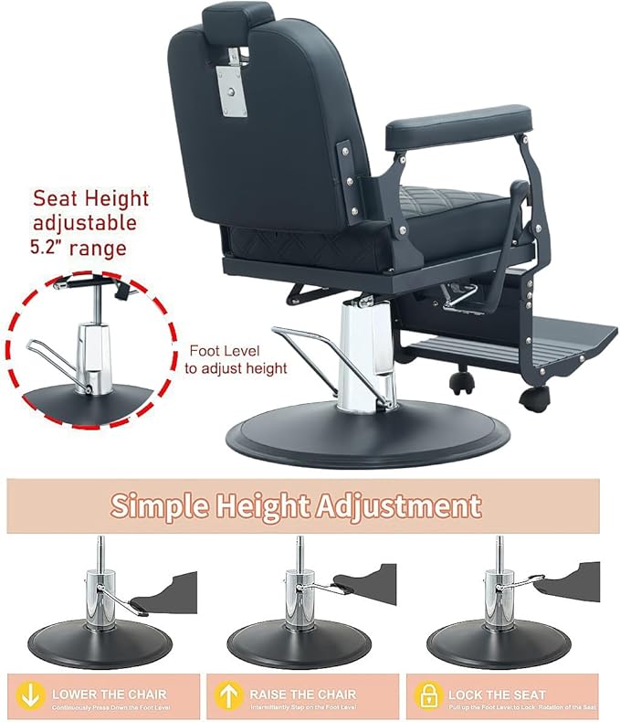 Kaleurrier Black Salon Chair Reclining: Professional Hydraulic Barber Chairs with Headrest and Footrest - Adjustable Heavy Duty Styling Chair for Home Hair Beauty Salon Massage Barbershop Tattoo