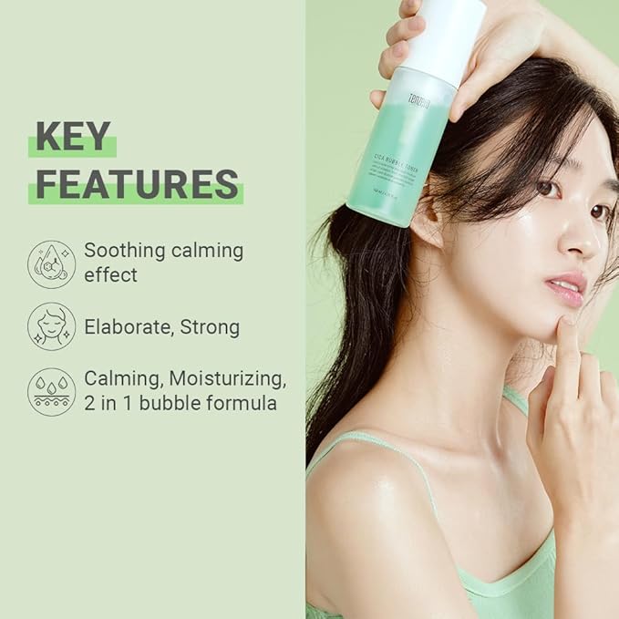 TENZERO CICA Bubble Toner, 4.73 fl oz/140ml, Hydrating & Soothing Centella Toner for Face, Barrier Repair, Korean Bubble Skincare