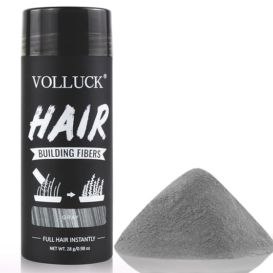 VOLLUCK Hair Fibers for Thinning Hair, Instant Coverage Hair Building Fibers for Women and men, Natural Hair Powder for Conceal Hair Loss 28 g (Gray)
