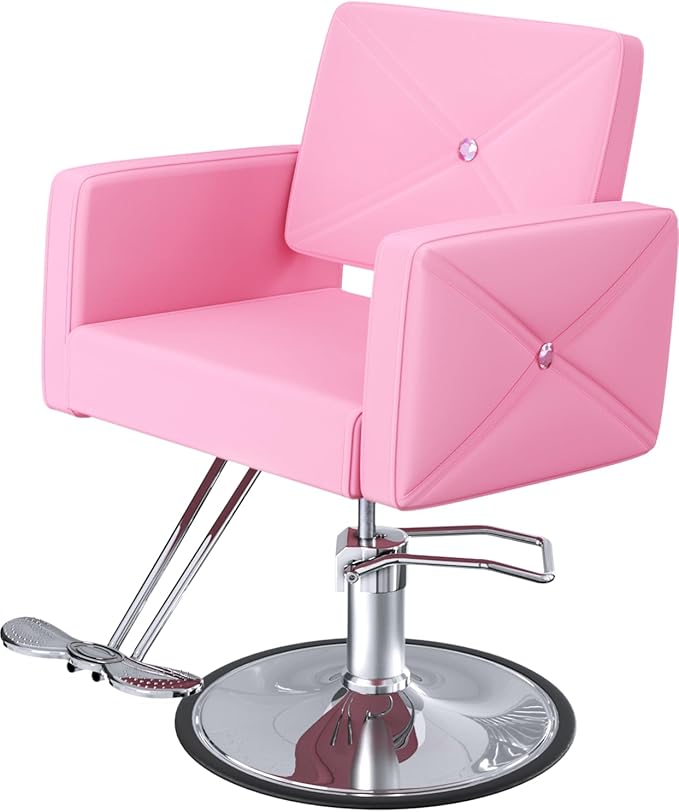 Salon Chair for Hair Stylist with 350Lbs Heavy-Duty Hydraulic Pump, 360° Swivel Barber Chair, Adjustable Height Styling Chair for Beauty Salon, Tattoo, Spa, Elegant Pink