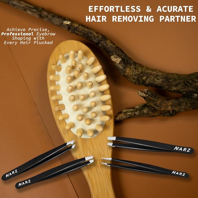 NARZ 4Pcs Professional Tweezers for Women Facial Hair Stainless Steel Precision Tweezers for Ingrown Hair Eyebrow Tweezer for Men & Women (Black Set)