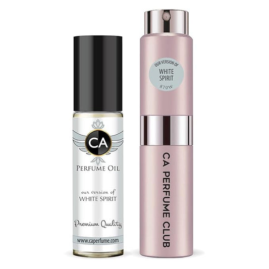 CA Perfume Duo Impression of White Spirit For Women Perfume Layering Set Long Lasting Travel Size EDP + Body Oil Roll-On Bottle 0.27 Fl Oz+0.33 Fl Oz