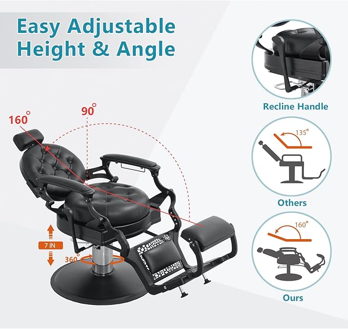 Barber Chair Hair Salon Chair,Heavy Duty 700 LBS, for Hair Stylist Barber Beauty Tattoo Massage(Black)