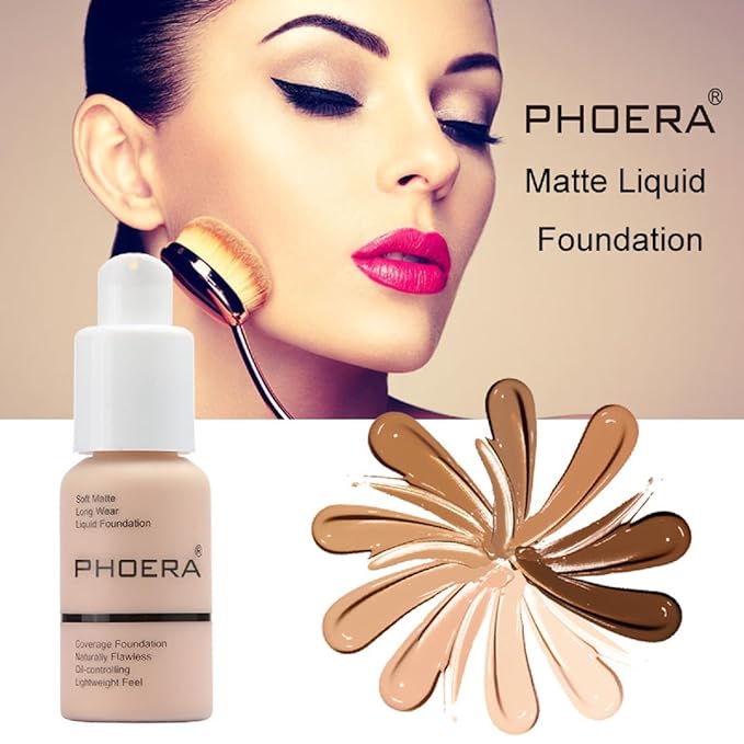 2 Pack PHOERA Foundation 103# Warm Peach and Foundation Makeup.