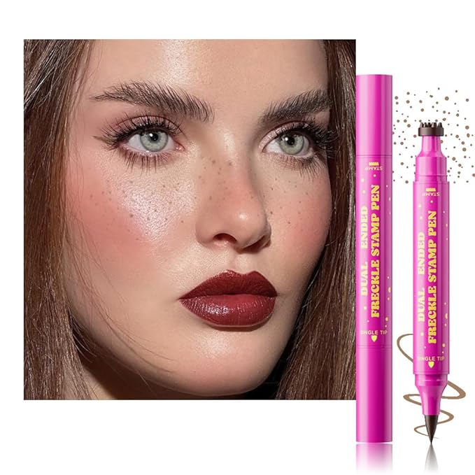 Light Brown Freckle Stamp with Eyeliner Pen,Natural Lifelike Freckle Makeup Pen Magic Freckle Color,Waterproof Longlasting Fake Freckles Stain Marker Pencil Face Decoration for Sunkissed Makeup,Vegan