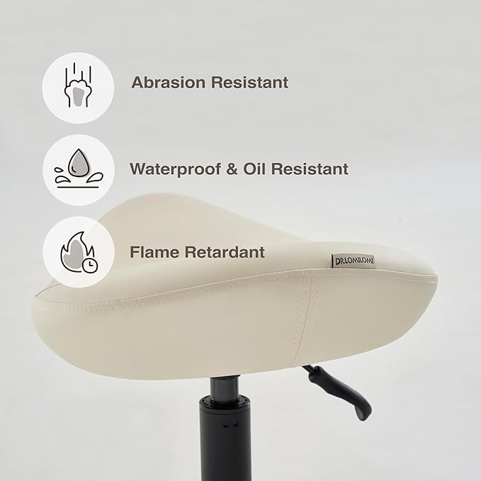 Ergonomic Saddle Seat Adjustable Pneumatic Hydraulic Drafting Swivel Rolling Stool Chair for Medical Hygienic SPA Massage Salon Home and Office - Hilo 508 (Vanilla, Standard)