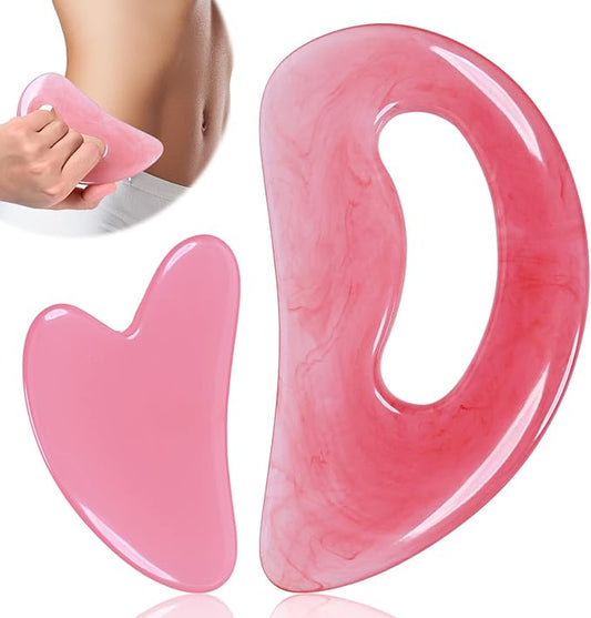 Body Gua Sha Tool Cellulite Guasha Tool for Body Body Massage Tools (Natural Resin) Lymphatic Drainage Tool Guasha Tool for Face，Back, Legs, Women's Body Shaping Tools (Pink)
