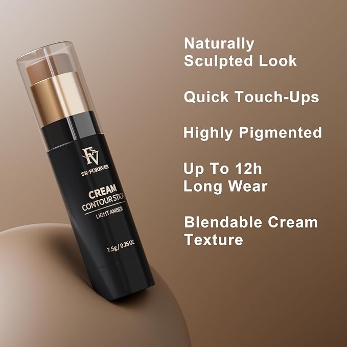 FV Cream Contour Stick, Highly Pigmented & Blendable Contour Bronzer Stick, Long Lasting & Waterproof, Light Amber