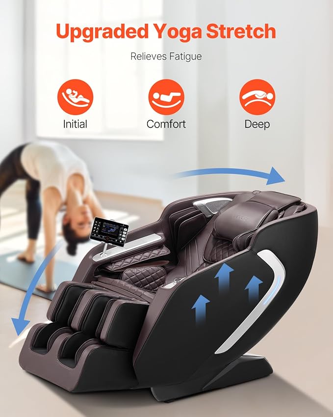 VEVOR Massage Chair, 4D Full Body Zero Gravity Recliner with SL Track, Yoga Stretch, AI Voice Control, Heat, Foot Roller, Retractable Pedal, 36 Airbags, LCD, Armrest Controls, Rolling Base