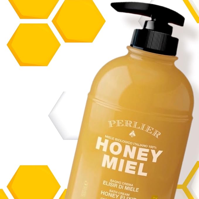 Perlier Sweet Honey Miel Shower & Bath Cream - Nourishing & Soothing Luxury Bath Cream Made with 100% Organic Italian Honey for Deep Moisturization and Hydration (16.9 Fluid Oz.)