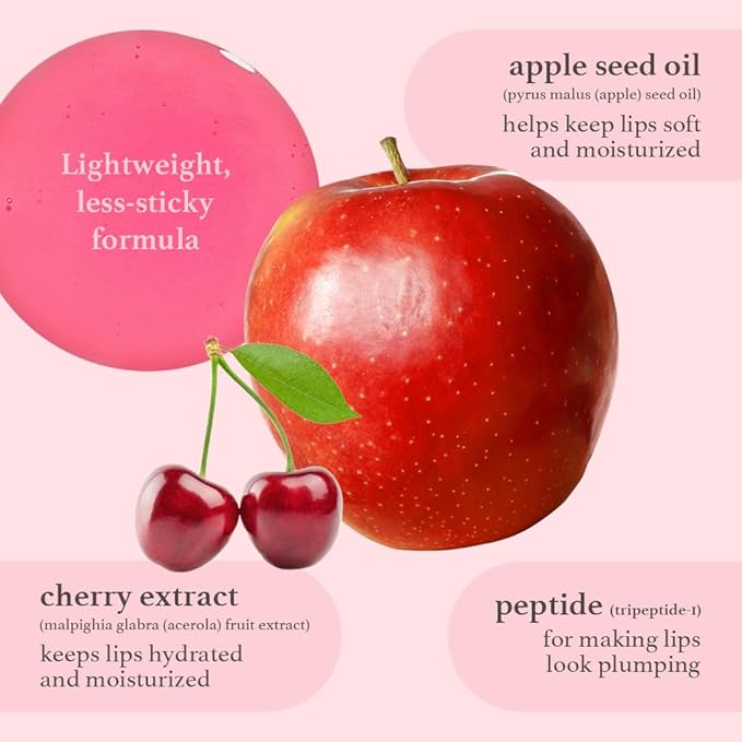 NOONI Korean Lip Oil - Applecherry | Long-Lasting, Moisturizing, Plumping, Revitalizing for Dry Lips, Waterproof, No Peel Off, Hydrating, Nourishing Crystal Clear, Stocking Stuffers, 0.12 FL Oz