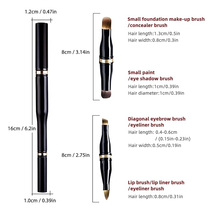 Unaone 4 in 1 Makeup Brush - Travel Lip Brush Eyebrow Brush Eyeshadow Brush Concealer Brush, Portable Multi-function Makeup Brushes