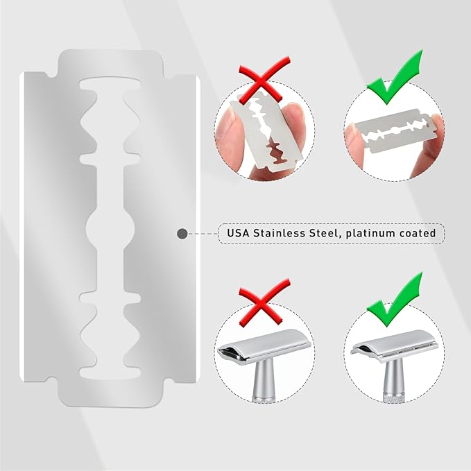 Double Edge Safety Razor with Stand, Single Blade Razors for Men and Women, Reusable Metal De Razor, Men's Safety Shaving Razors with 10 Double Edge Blades, Smooth and Close Shave, Matte Silver