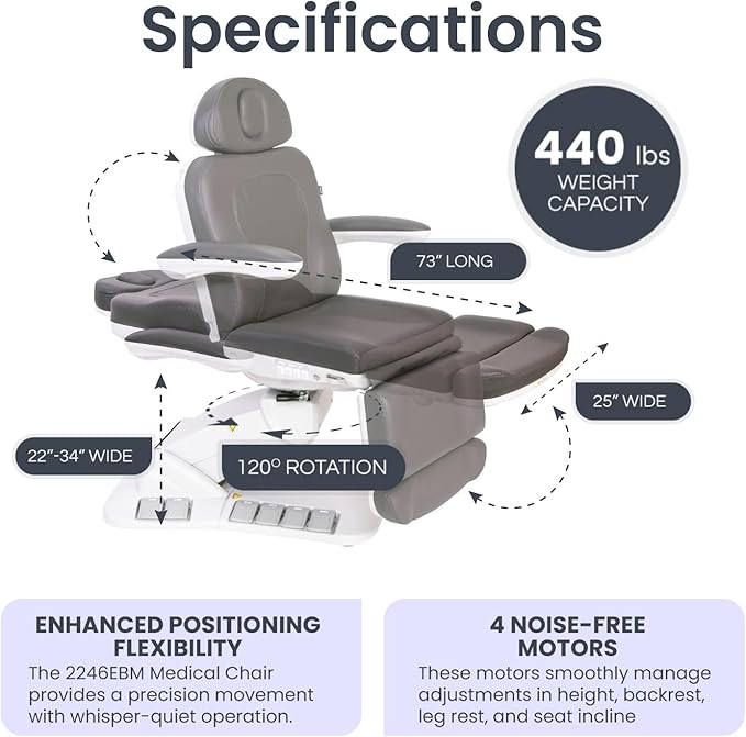 Premium Facial Bed for Esthetician, Electric Med Spa Chair with 120° Rotation, Built-in Foot Controls, Medical-Grade Microfiber, 2-Year Warranty, Memory Functions - 2246EBM, Gray