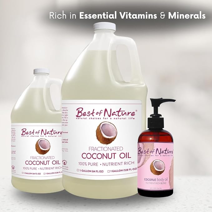 Best of Nature 100% Pure Fractionated Coconut Oil - Liquid MCT Massage & Body Oil, Unscented Moisturizer for Hair, Skin, Face, Aromatherapy Carrier for Essential Oils, 5 Gallon Pail (640 fl oz)
