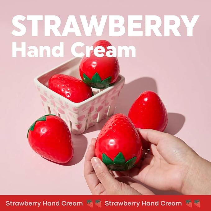 TONYMOLY Strawberry Hand Cream – Lightweight Hydrating Moisturizer with Strawberry Extract & Shea Butter for Dry Hands, 1.05 oz