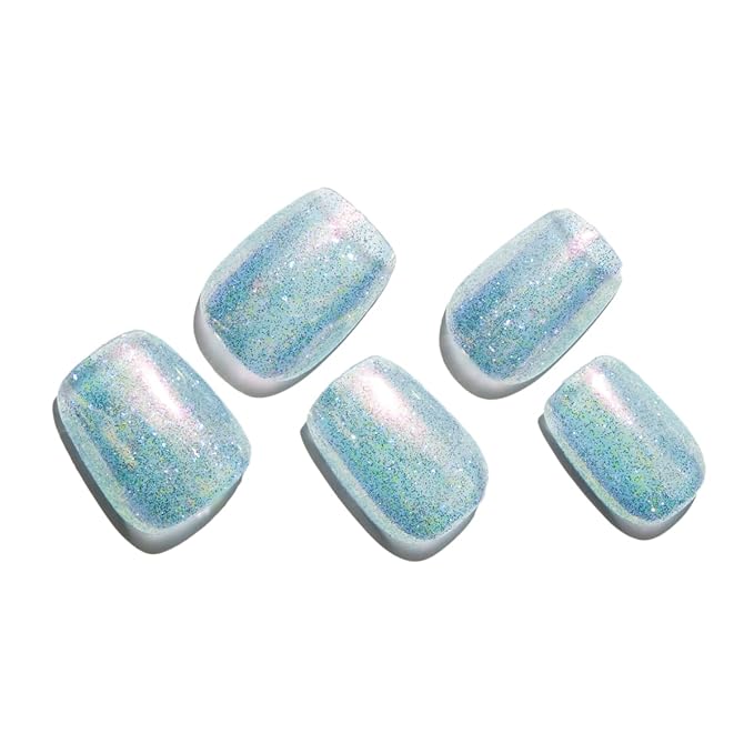 GLAMERMAID Glitter Silver Press On Nails Extra Short Square, Handmade Jelly Soft Gel Nails Fake Nails kit, Glossy Nails Glue on Nail Reusable Acrylic False Nails Manicure Kits for Women