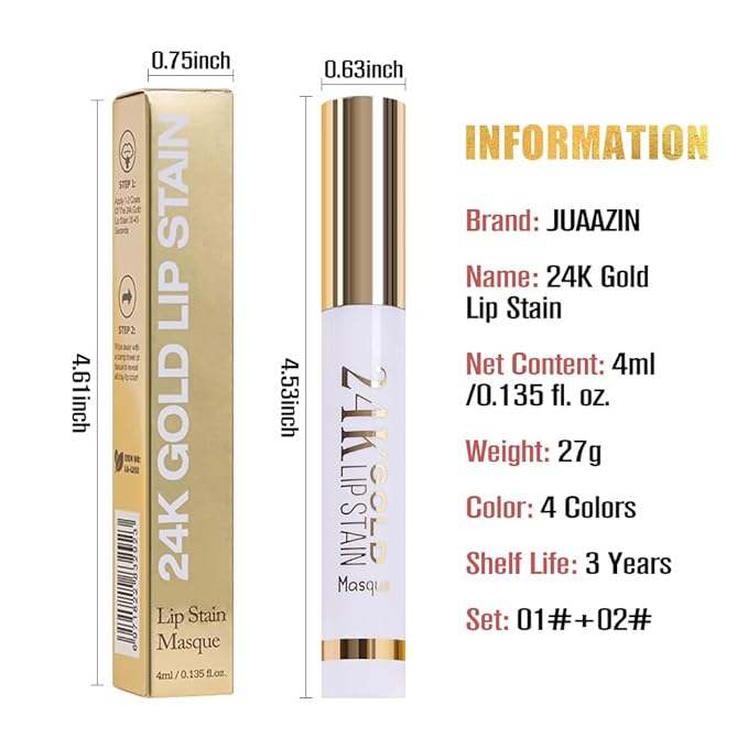 2Pcs 2025 New Gold Liquid Matte Lip Liner Stain Peel Off with Tweezer, Long Lasting, Waterproof Matte Lipstick Lip Gloss Tattoo for Women, Smudge-proof Non-Stick Cup Lip Tint Makeup 01#+02#