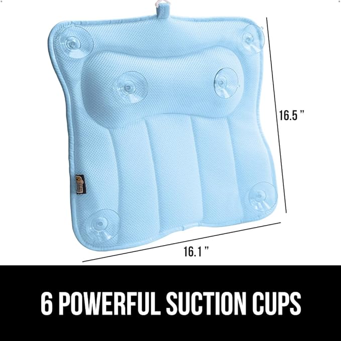 GORILLA GRIP Mesh Bath Pillow for Tub, 6 Powerful Suction Cups, Oversized Headrest with Breathable FlexComfort Technology for Neck, Head, Back Support, Luxury Machine Washable Bathtub Must Haves, Blue