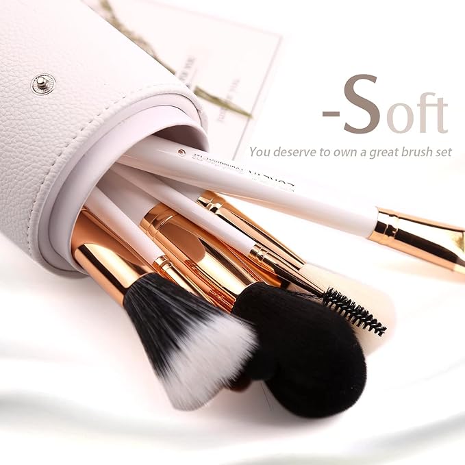 Z'OREYA Travel Makeup Brush Set White 12pcs Makeup Brushes Premium Synthetic Hair Professional Foundation Powder Contour Blush Cosmetic Eye Brush Sets With Holder