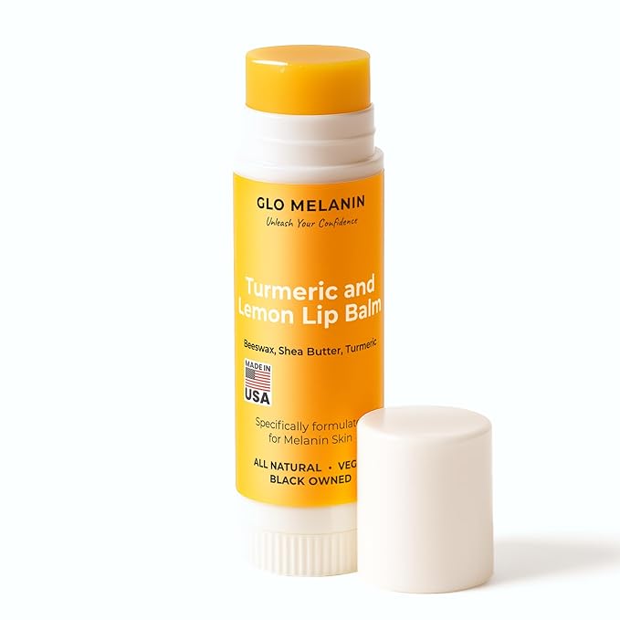 Glo Melanin All Natural Lemon and Turmeric Lip Balm - Natural Lip Balm Illuminate Your Smile, Brighten & Nourish Dark Lips Effortlessly - For Smokers Lips