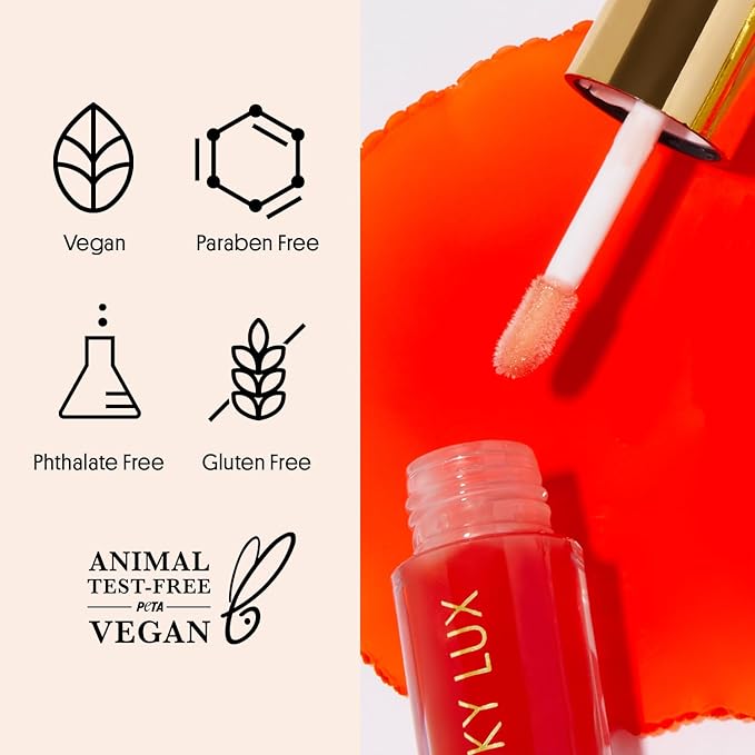 Winky Lux Flush Barely There Sheer Tinted Lip Oil - Hydrating Lip Gloss Tint, Coral Glossy Lip Balm, Juicy Non Sticky Long Lasting Formula, Infused with Jojoba Oil & Soft Vanilla Scent