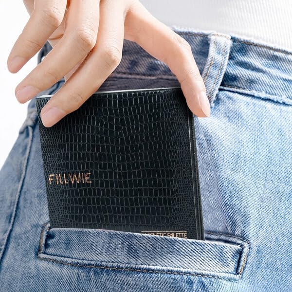 Small Empty Magnetic Makeup Palette with Mirror, Spatula, 20 Metal Stickers, Suitable for Eyeshadow Lipstick Blush Powder Highlighter and Contour (Black, Small)