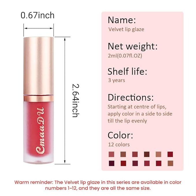 evpct 1Pcs Brown Matte Liquid Lipstick Lip Gloss Glossy Set for Black Women 24 Hour Silky Velvet Lipstick labiales matte larga duracion mate 24 horas originales 02#