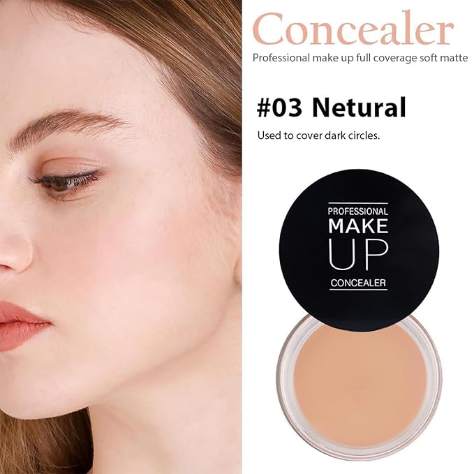 7 Color Solid Concealer Full Coverage Correcting Cream Concealer Waterproof Long-lasting Under Eye Concealer for Dark Circles Color Corrector Pro Concealer (Color 03)