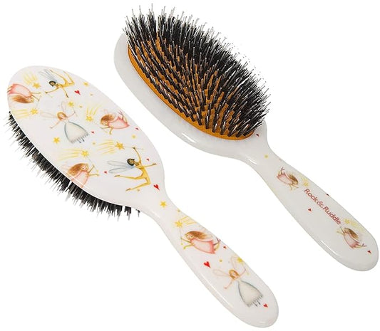 Rock & Ruddle Natural Mixed Boar Bristle Hair Brush for Women and Kids (Large, 21cm) - Perfect for Wet or Dry Hair, Detangling Smoothing Blowdrying - Designed & Made in UK - Fairies Design