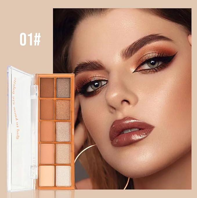 10 Colors Nude Brown Eyeshadow Palette – High Pigment Matte & Shimmer Eyeshadow Palette for Mature Women, Neutral Long-Lasting Waterproof Eye Makeup, Blendable & Cruelty-Free Silky Texture 01#