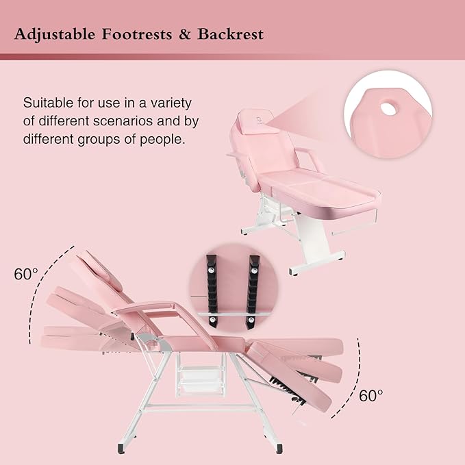Facial Chair, Tattoo Chair Massage Bed with Hydraulic Stool for Professional Massage Facial Lash Beauty Treatment Spa, Pink
