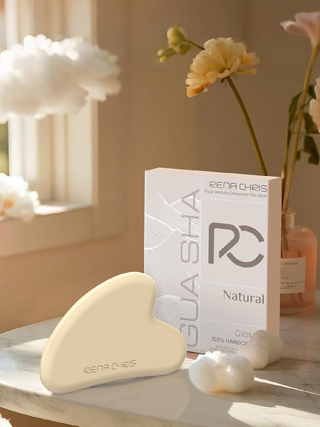 Rena Chris Gua Sha Facial Tools: Soft Silicone Guasha Tool for Face Acupuncture Therapy, Facial Massager for Jawline Sculpting and Puffiness Reducing (Peach)