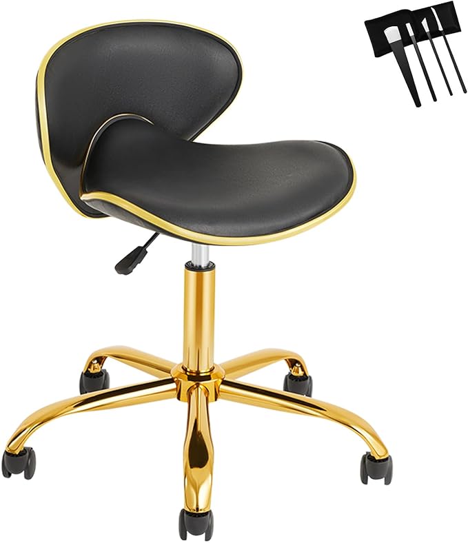 Adjustable Nail Tech Chair Rolling Stool with Backrest, Salon, Lash, Nail Tech and Hair Stylist, Massage Tattoo Facial Stool with Wheels - Black