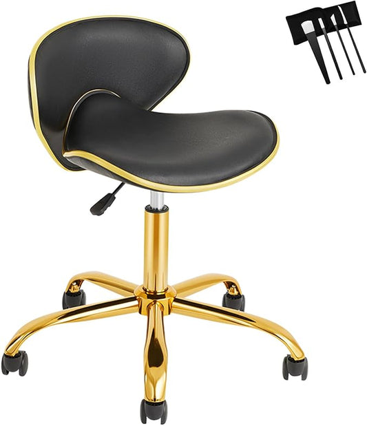 Adjustable Nail Tech Chair Rolling Stool with Backrest, Salon, Lash, Nail Tech and Hair Stylist, Massage Tattoo Facial Stool with Wheels - Black