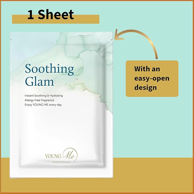 YoungMe Soothing Glam Facial Sheet Mask - 1 Sheets Face Masks | Korean Face Mask Skincare - Deep Real Masks for Sensitive Skin or All Skin Types