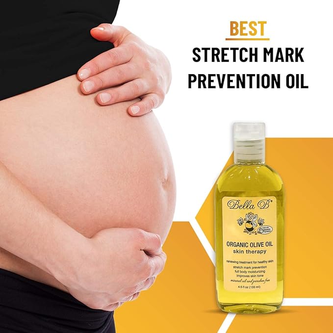 Bella B Organic Olive Oil 4.5 oz - Pregnancy Stretch Mark Prevention Oil - Made with Organic Olive Oil - Maintains Skin Elasticity to Reduce Scars and Stretch Marks - Use Daily for Healthy Skin