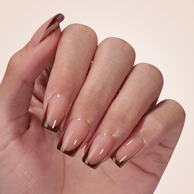 BTArtboxnails XCOATTIPS French Tip Press on Nails - Fall Fake Nail Short Square Nail Tips, Skin Tones Soft Gel Nails False Nail, Soak Off Acrylic Nails Extensions