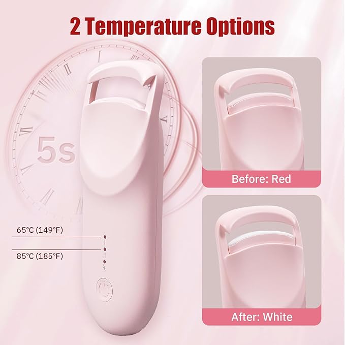 Upgrade Heated Eyelash Curler, Electric Eyelash Curler with 5s Fast Heating, Type-C Rechargeable, Portable Lash Curler, Long-Lasting Lash Lift, Natural Style, Heat-Sensitive Pad (Pink)