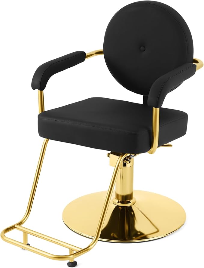 Artist hand Salon Chair for Hair Stylist, Hydraulic Barber Chair 360° Swivel Hair Stylist Chair, Thick Seat with Foot Rest Comfortable Salon and Spa Beauty Equipment Black and Gold