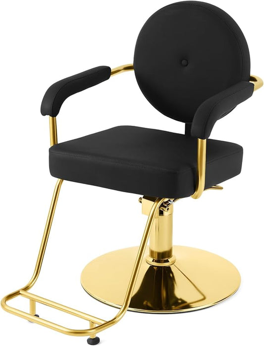 Artist hand Salon Chair for Hair Stylist, Hydraulic Barber Chair 360° Swivel Hair Stylist Chair, Thick Seat with Foot Rest Comfortable Salon and Spa Beauty Equipment Black and Gold