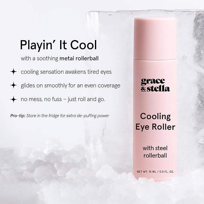 grace & stella Under Eye Brightener with Cooling Metal Rollerball - Ceramide & Caffeine Eye Cream for Puffy Eyes - Travel Size Toiletries - Vegan Skincare (15ml / 0.51floz)