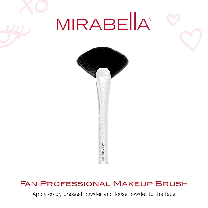 Mirabella Fan Brush, Premium Professional Makeup Brush Collection, Cruelty-Free Synthetic Bristle Brush with Hand-Sculpted Brushed Aluminum Handle, Luxury Blending Brush for Makeup