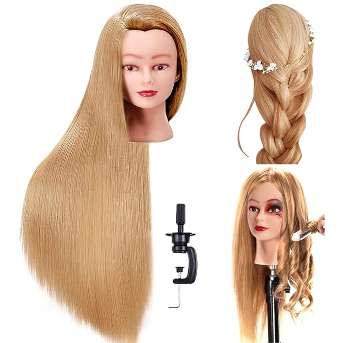 FABA Mannequin Head with Hair 26"-28" Doll Cosmetology Practice Braiding with Free Clamp Holder