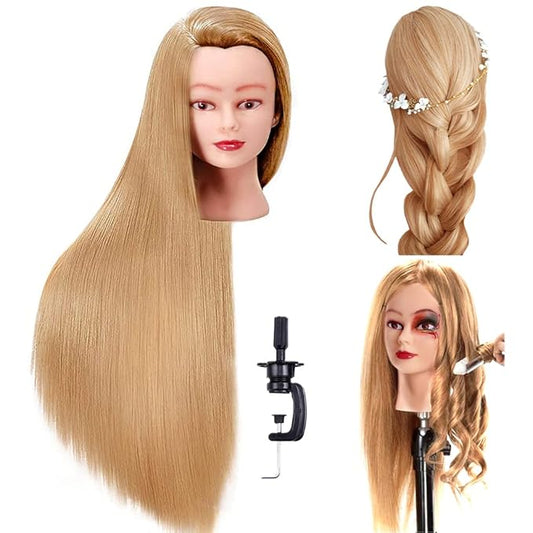 FABA Mannequin Head with Hair 26"-28" Doll Cosmetology Practice Braiding with Free Clamp Holder