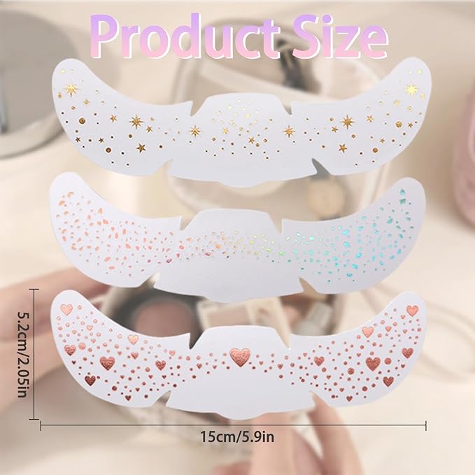 12 Sheets Glitter Freckles Stickers for Face and Body, Star and Heart Face Tattoo for Women and Girls, Long Lasting Waterproof Festival Rave Makeup Accessories