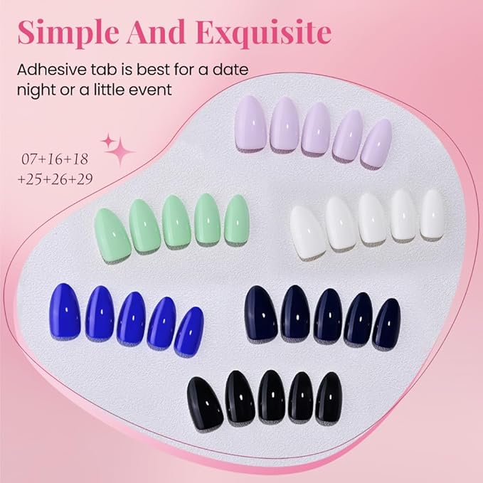 evpct 6 Colors Glossy Press on Nails Short Almond for Women, Glossy Fake Nail with Glue Salon Quality Reusable Stick on Nails In 15 Sizes 180Pcs Full Cover False Nail Soft Gel Set Kit for Gift, Set03