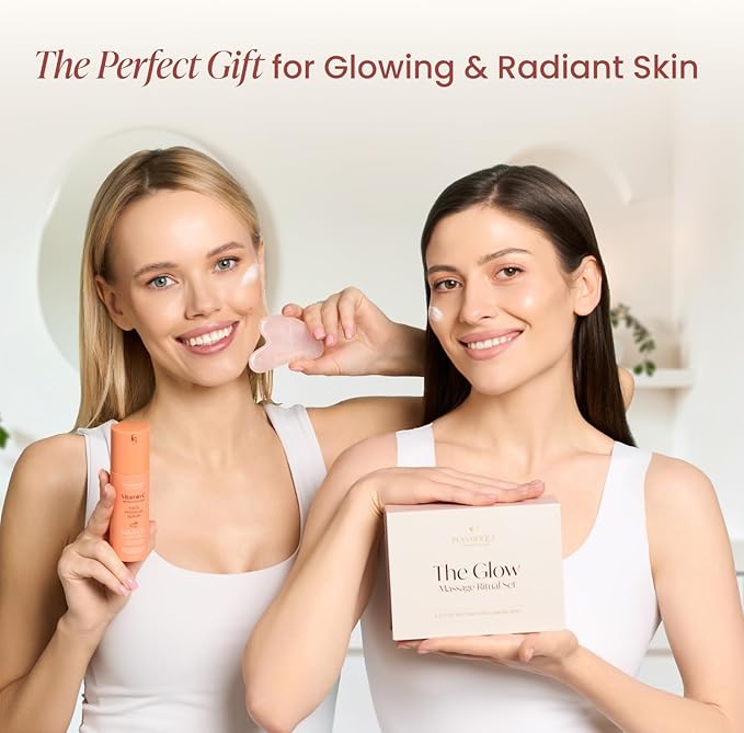 PLANTIFIQUE Massage Ritual Set: Premium Certified Jade Gua Sha + Jojoba Oil & AHA Serum Skin Care Set, Birthday Gifts for Women, Teens, Mom, Brides