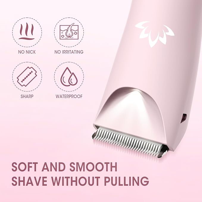 Lanumi Bikini Trimmer Women Rechargeable Body Hair Trimmer Electric Shaver Pubic Hair Grooming Kit with Charging Dock IPX7 Waterproof Wet/Dry Use (Pink)